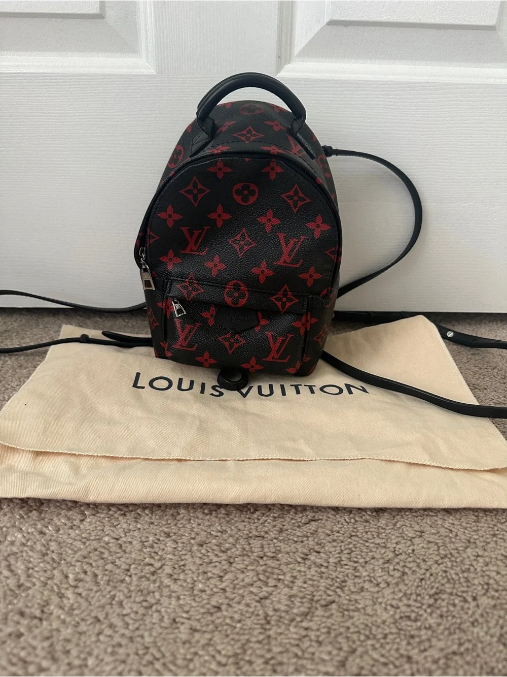 Louis Vuitton Infrarouge Palm Springs Black with Red Monogram Mini Backpack